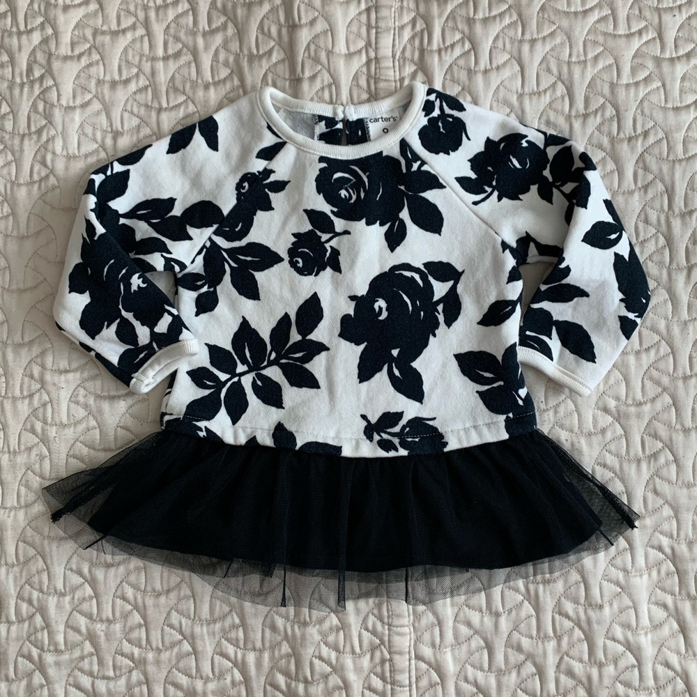 Carter's- 9M-Tulle Bottom -Blk/Wht Floral Sweater